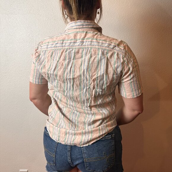 Levi’s Collard Stripped Button Down Pink Pastel Short Sleeve Size Small - Picture 3 of 5